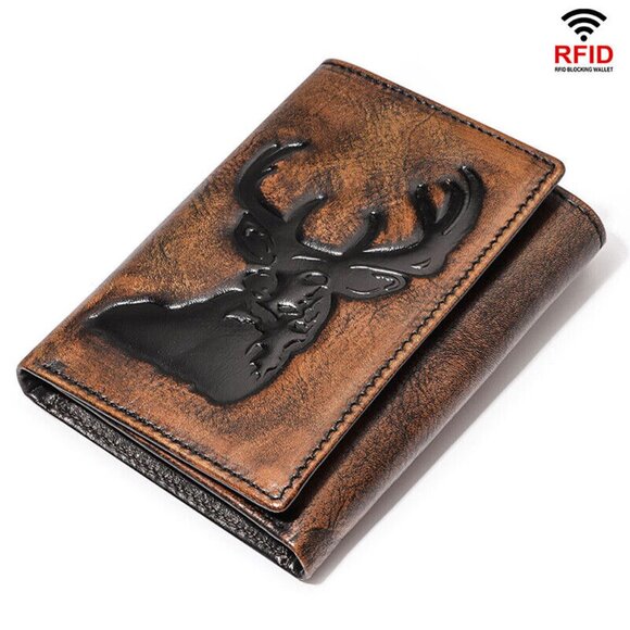 Men's Full-Grain Leather Wallet with RFID Blocking ID Credit Card Slots Billfold - Picture 1 of 5